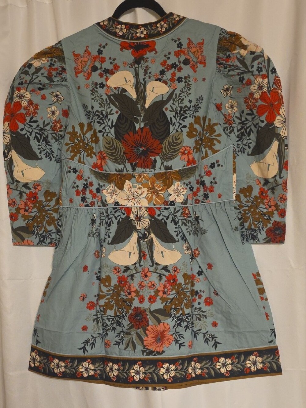 FARM Rio Beauty Bouquet Sky Blue Floral Embroidered Mini Dress Cotton Size XL - Picture 9 of 16